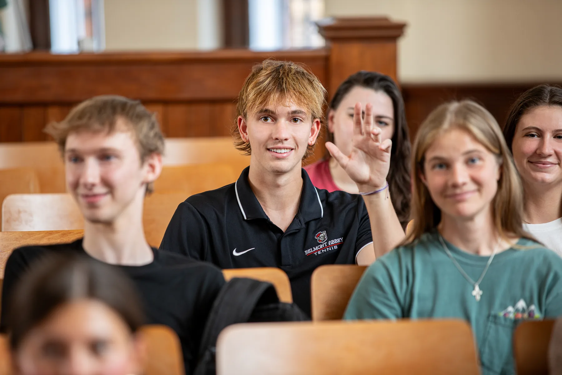 Belmont Abbey College students in a seminar